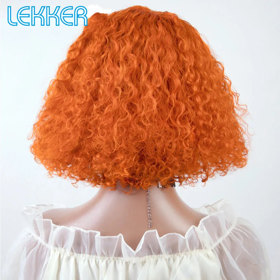 Lekker couleur courte Pixie Afro crépus bouclés Bob 100% perruques de cheveux humains avec frange pour les femmes brésilien Remy cheveux Ombre brun perruques