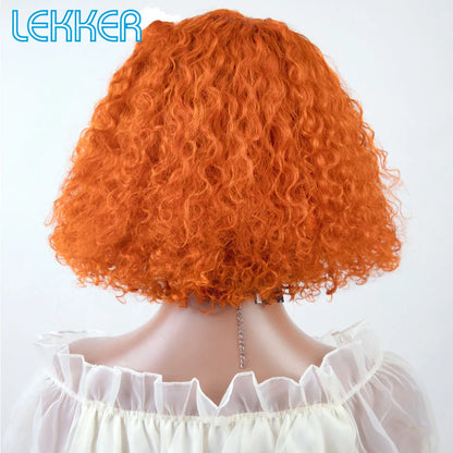 Lekker couleur courte Pixie Afro crépus bouclés Bob 100% perruques de cheveux humains avec frange pour les femmes brésilien Remy cheveux Ombre brun perruques
