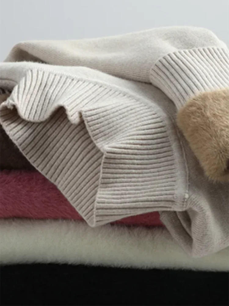 Pull Slim à Demi-Col Roulé pour Femme, Tricot Doublé de Velours, Chaud, Épais, en Jersey Doux, Collection Hiver