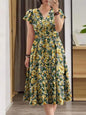 Robe d'été élégante pour femmes, col en V, manches courtes, imprimé Floral, style bohème, robes de fête de vacances, 2024