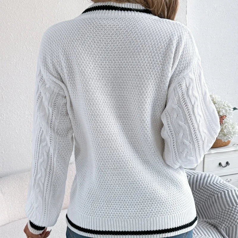 Automne hiver col en v pull pull femmes mode couleur bloc pulls Style Streetwear lanterne à manches longues tricoté chandails