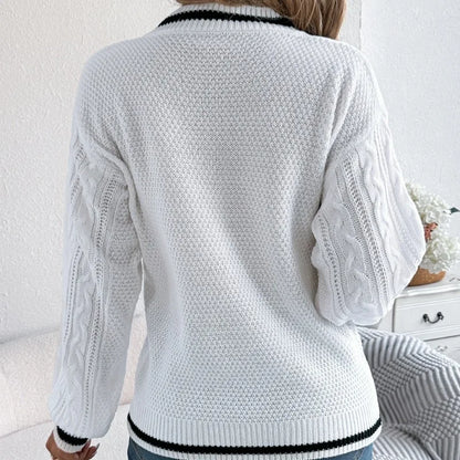 Automne hiver col en v pull pull femmes mode couleur bloc pulls Style Streetwear lanterne à manches longues tricoté chandails