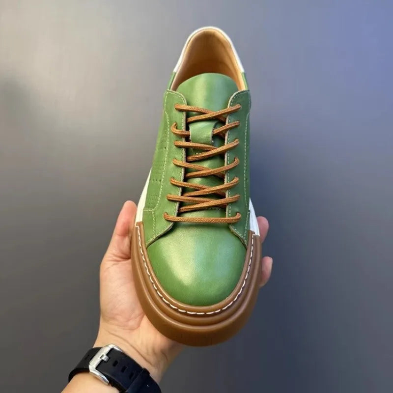 Hommes chaussures en cuir véritable à lacets couleurs mélangées plate-forme chaussures Hip Hop respirant espadrilles décontractées hommes bout rond chaussures d'entraînement