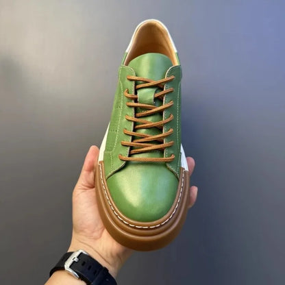 Hommes chaussures en cuir véritable à lacets couleurs mélangées plate-forme chaussures Hip Hop respirant espadrilles décontractées hommes bout rond chaussures d'entraînement