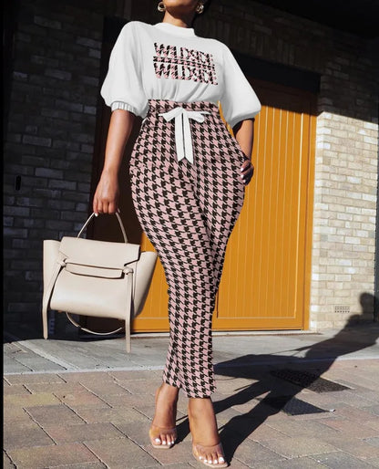 ChimStreet-Ensemble de pantalons décontractés pour femmes, manches ChimSeven, imprimé à la mode, taille à lacets, vêtements de printemps et d'automne, nouveau