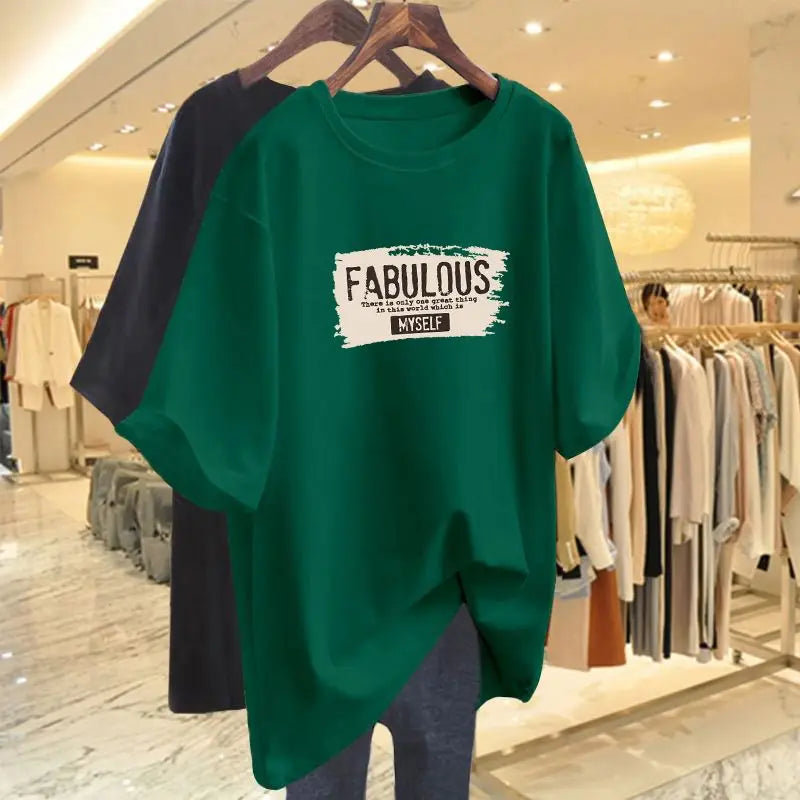 T-shirt à manches courtes et col rond pour femmes, t-shirts basiques en pur coton, t-shirt décontracté, pulls College de lettres, mode élégante d'été, 45-105 noix