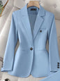 Costume Blazer Bleu Décontracté pour Femme, Tenue de Bureau, Manches sulf, Veste à Bouton Unique, Ensemble 2 Pièces, Chic, Mode, Pantalon, Élégant