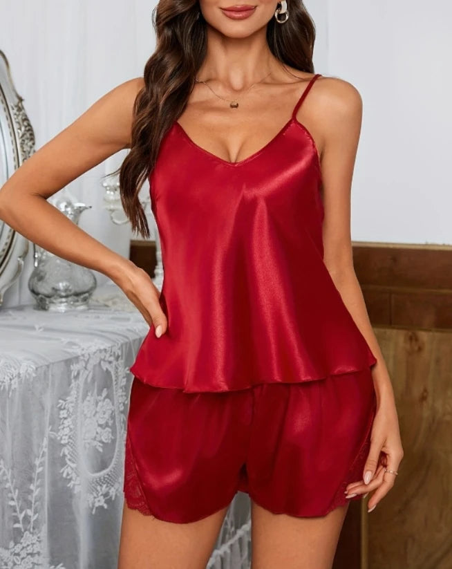 Ensemble deux pièces décontracté pour femmes, nouvelle mode d'été 2023, tenue Sexy, imprimé Floral, garniture en dentelle, ensemble camisole de sommeil, vêtements féminins