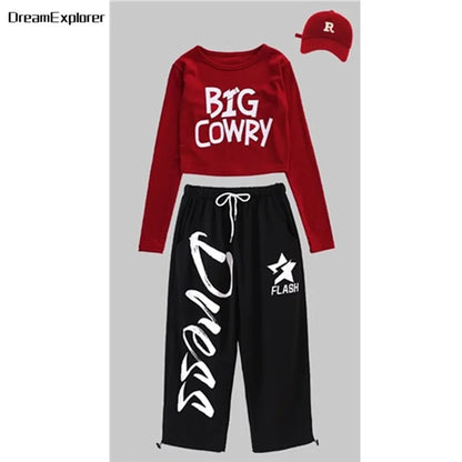 Filles K-pop haut court mode lettres Sport Joggers pantalon fille groupe vêtements ensembles enfants Hip Hop Streetwear enfants Jazz Costumes
