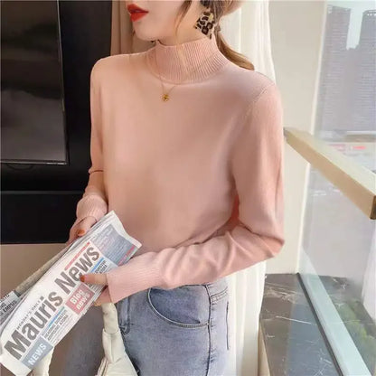 Automne hiver Chic bas chandails femmes mode col roulé Pull ample à manches longues tricoté Pulls doux chaud Pull Femme haut