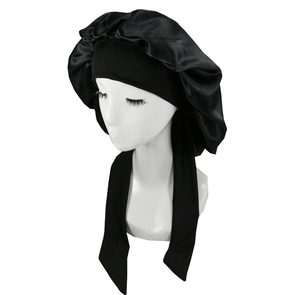 Nouveau bonnet de cheveux en Satin pour dormir, Invisible, plat, Imitation soie, rond, soins capillaires pour femmes, couvre-chef, bouton de réglage de cérémonie, chapeau de nuit