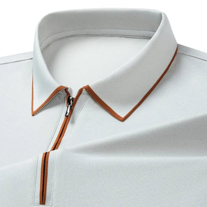 Polo en soie à fermeture éclair pour hommes, T-Shirt à manches courtes en mûrier avec fermeture éclair en métal, col montant, haut d'été décontracté de luxe en coton et lin