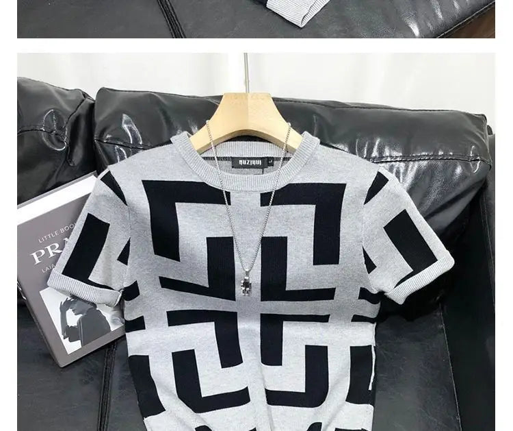 T-shirt à manches courtes Ice Inj, col rond, conception haut de gamme, fouet, imprimé géométrique, loisirs simples, mode estivale, nouveau, 2024