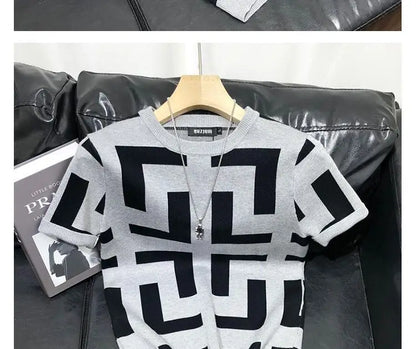 T-shirt à manches courtes Ice Inj, col rond, conception haut de gamme, fouet, imprimé géométrique, loisirs simples, mode estivale, nouveau, 2024