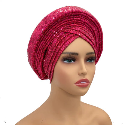 Paillettes Autogele Turban casquette pour femmes prêt africain Auto Gele casque Nigeria mariage Geles femme bandeau dame casque