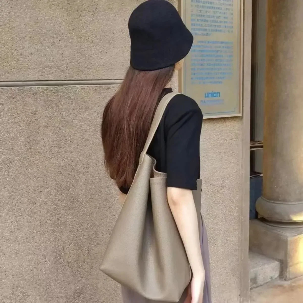 Sac à main en cuir véritable pour femmes, fourre-tout paresseux de grande capacité, sac à bandoulière simple, sac à dos de jour décontracté, sac de taille, sac seau