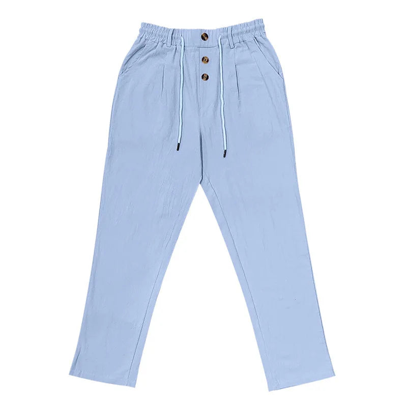 Pantalon de plage confortable en coton et lin pour hommes, sangle droite, haute qualité, décontracté, printemps et automne, nouvelle mode, 2025