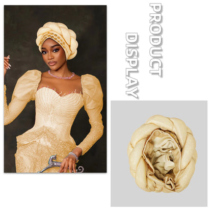 Couvre-chef africain Auto Gele déjà fabriqué, Turban brillant pour femmes, Hijab nigérian tressé, couvre-chef pour fête de mariage