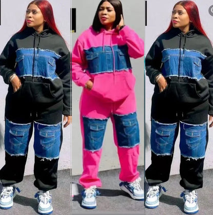 Ensemble 2 pièces pour femmes, vêtements africains Dashiki, nouvelle mode printemps-automne, haut en Denim à manches longues et pantalon, costume de fête, ensembles assortis