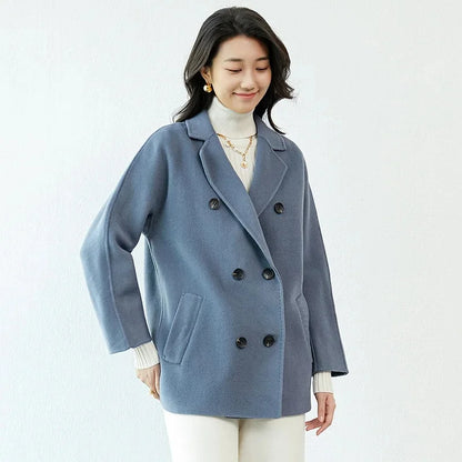 Manteau en laine Double face pour femme, épais, mi-long, col de costume, coupe ample, couleur Pure, polyvalent, nouveau Style automne hiver
