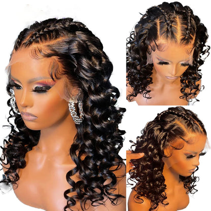 Perruque Lace Front Wig sans colle bouclée noire naturelle, cheveux de bébé, 26 longs, densité 180, deep wave, pre-plucked, degré de chaleur, pour femmes, 03/3