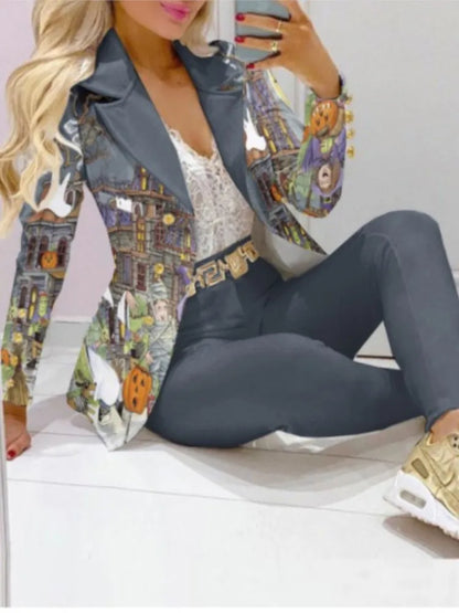 Costume imprimé à manches longues pour femmes, ensemble 2 pièces, couleur assortie, Slim, élégant, pour le bureau, nouvelle collection automne hiver 2023