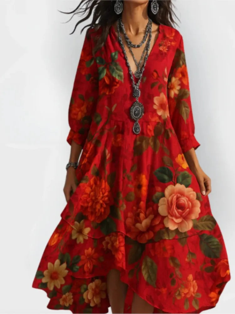 Robe décontractée pour femmes, ample, rétro, imprimé, manches 7-quarts, mode printemps-automne, élégante, bord de mer, vacances, 2025