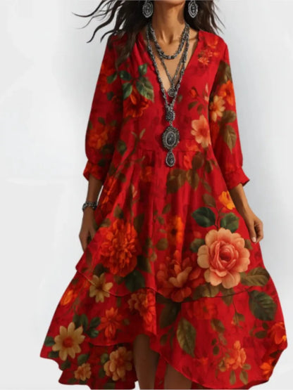 Robe décontractée pour femmes, ample, rétro, imprimé, manches 7-quarts, mode printemps-automne, élégante, bord de mer, vacances, 2025