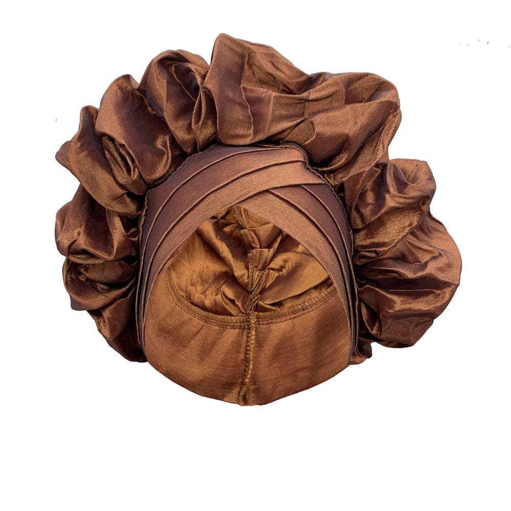 Nouveau bonnet Turban à volants pour femmes, couvre-chef en soie brute africaine, automne, Nigeria, Gele de mariage, bandeau de fête, couvre-chef pour dame