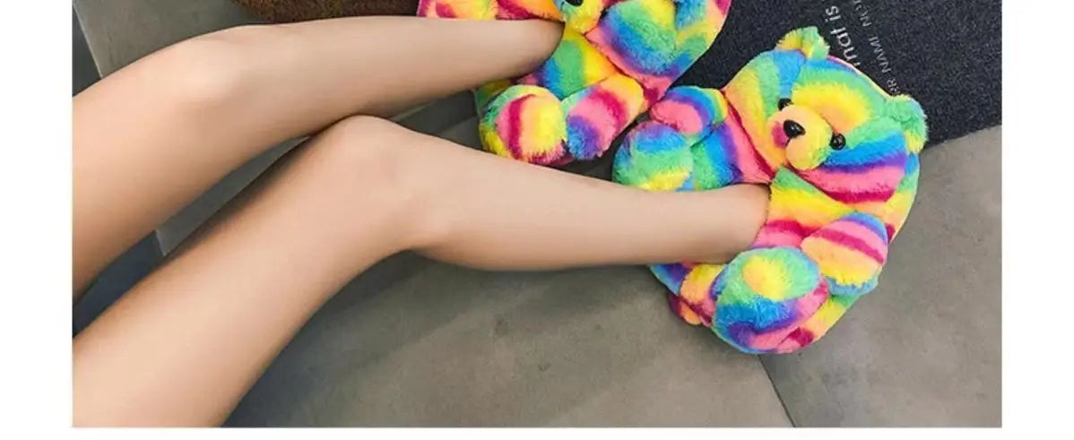 Pantoufles roses en fourrure d'animal à enfiler, chaussures d'ours moelleuses pour la maison, pantoufles d'intérieur chaudes et pelucheuses, tongs de maison, expédition rapide