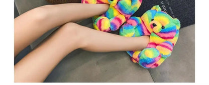 Pantoufles roses en fourrure d'animal à enfiler, chaussures d'ours moelleuses pour la maison, pantoufles d'intérieur chaudes et pelucheuses, tongs de maison, expédition rapide