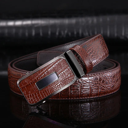 Ceinture en cuir véritable pour hommes d'affaires haut de gamme, 3.3cm, boucle automatique en alliage, peau de vache à deux couches, ceinture de costume décontractée pour hommes