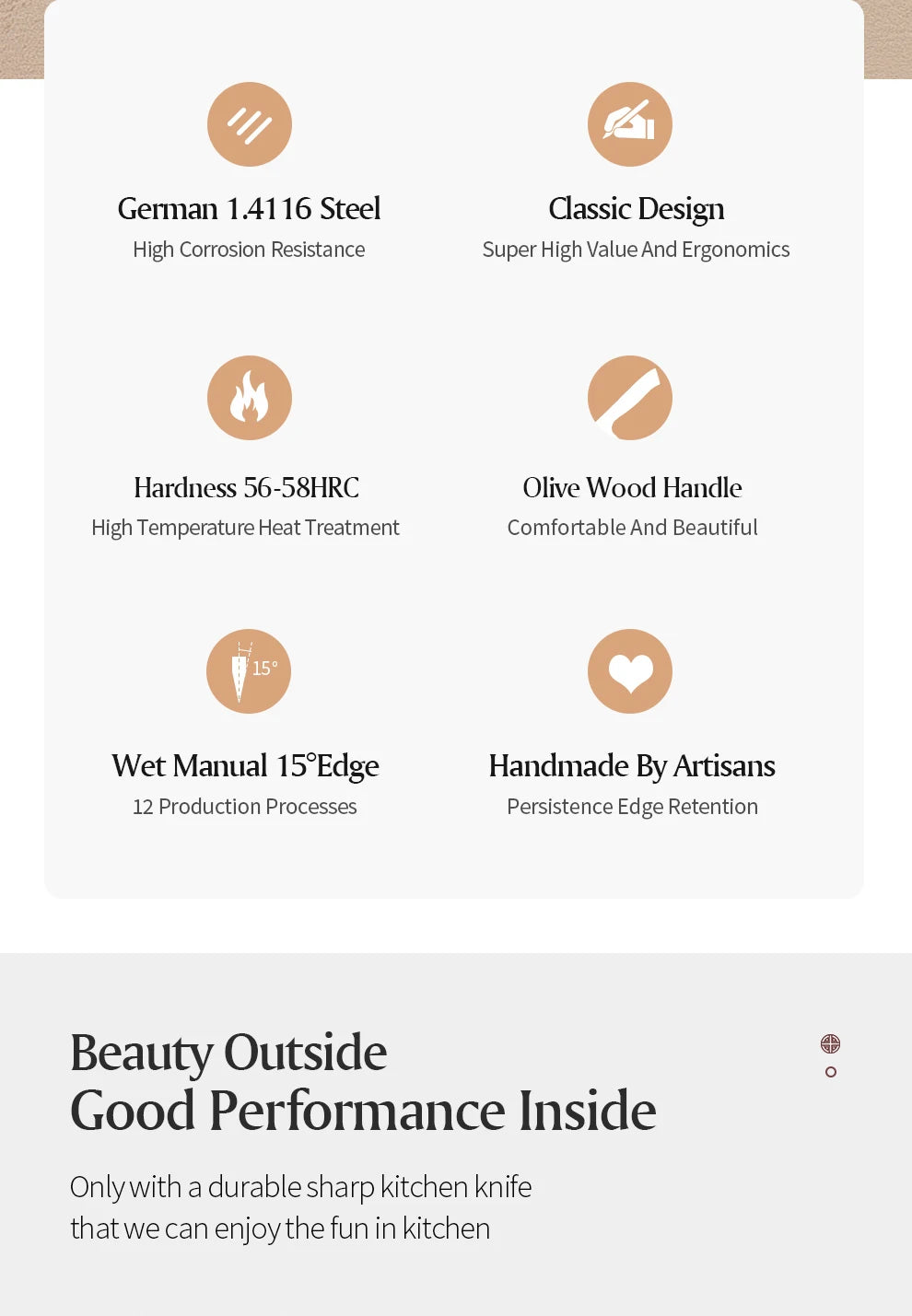 XINZUO 5,83 pouces Bunka couteau de chef allemand DIN 1.4116 acier 56 ± 2 HRC 15 ° Rivets en cuivre avec manche en bois d'olivier à 1 bords avec boîte cadeau