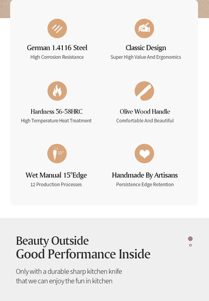 XINZUO 5,83 pouces Bunka couteau de chef allemand DIN 1.4116 acier 56 ± 2 HRC 15 ° Rivets en cuivre avec manche en bois d'olivier à 1 bords avec boîte cadeau