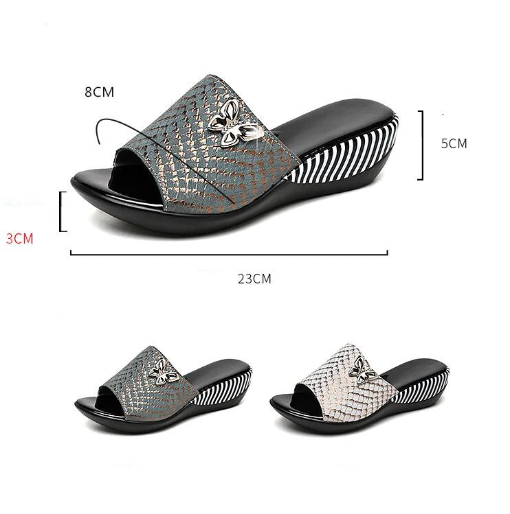 Sandales à Talons Compensés en Cuir group pour Femme, Pantoufles d'Été à la Mode, Chaussures Anti-Alde