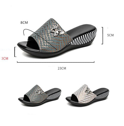 Sandales à Talons Compensés en Cuir group pour Femme, Pantoufles d'Été à la Mode, Chaussures Anti-Alde