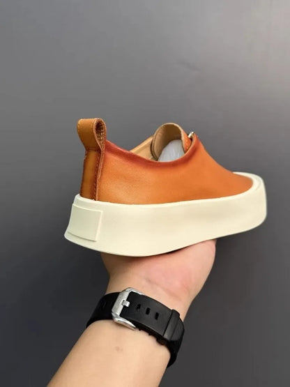 Mocassins à fermeture éclair pour hommes, cuir de vachette véritable, chaussures décontractées, baskets d'extérieur vintage, chaussures de skateboard, plate-forme optique, mode