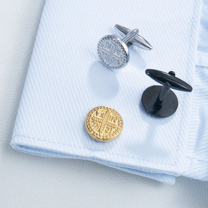 Lèvent de manchette ronds en acier inoxydable pour chemises pour hommes, bijoux de foi de Jésus, souvenir de mariage, rétro, plus riche ula, ConTim or