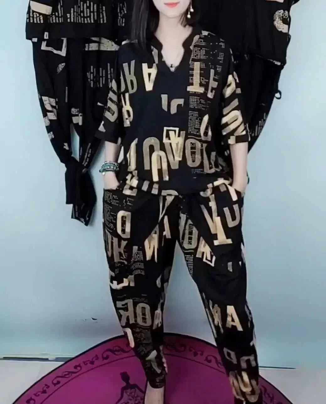 Costume femme 2025 été nouvelle Version coréenne ample imprimé hauts sarouel deux ensembles correspondant à la mode grande taille vêtements pour les femmes