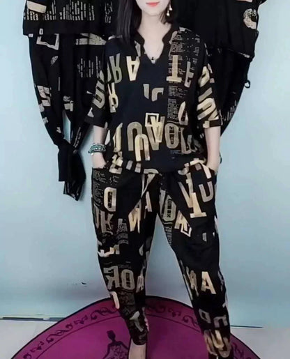 Costume femme 2025 été nouvelle Version coréenne ample imprimé hauts sarouel deux ensembles correspondant à la mode grande taille vêtements pour les femmes