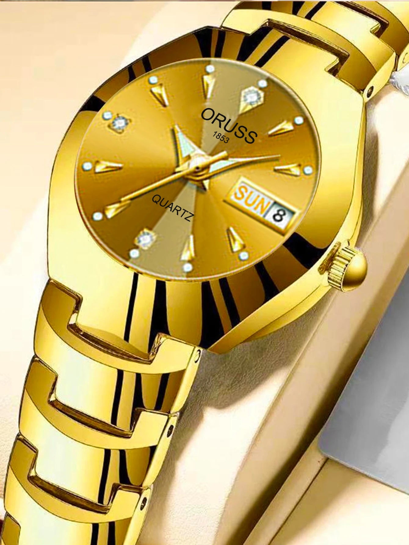 ORUSS-Montre de couple étanche pour hommes et femmes, quartz, acier inoxydable, date, semaine, horloge, cadeau pour amoureux, mode décontractée