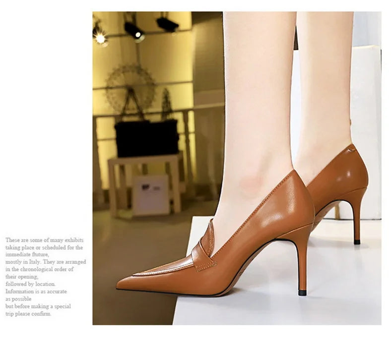 Escarpins à Talons Hauts Élégants pour Femme, Cuir Classique, Rétro, Jolie tu, Parker, Slip On, Marron, Noir, Bureau, ix, Chaussures Simples