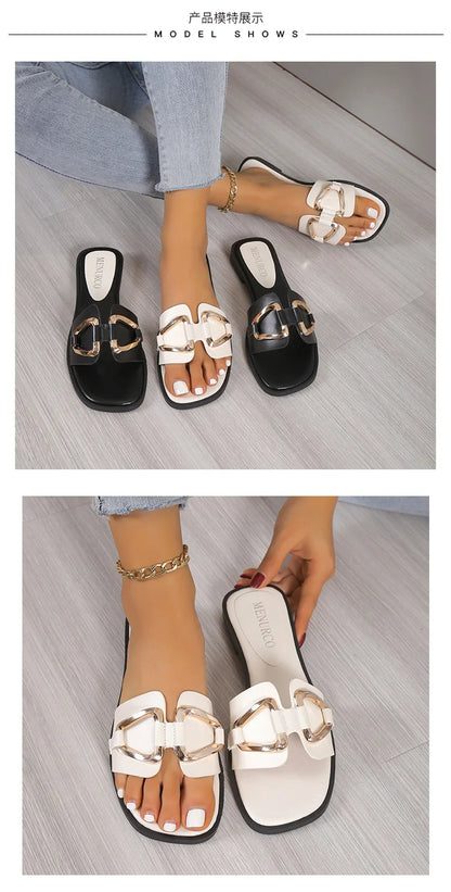 Pantoufles de luxe pour femmes, Design à boucle, petit Style d'encens, sandales plates décontractées pour femmes, vêtements externes, diapositives de plage de sable d'été pour femmes