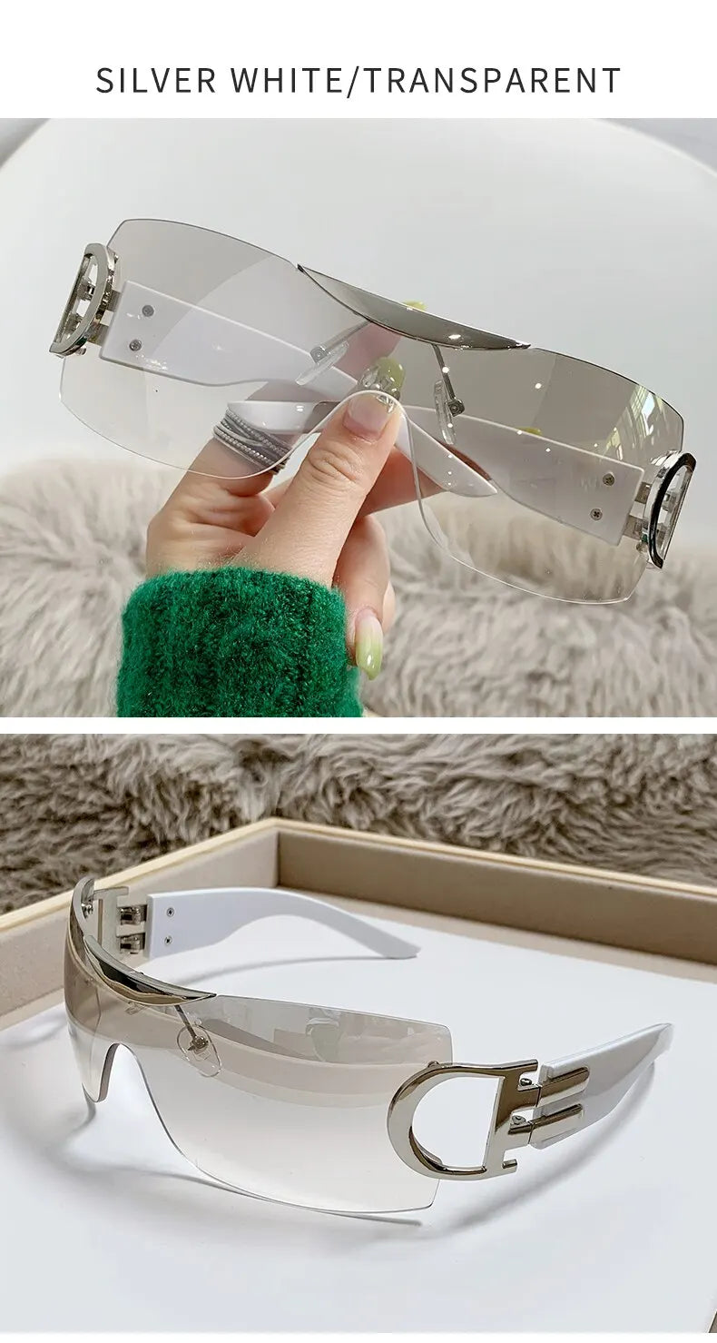 Lunettes de soleil Y2K sans monture pour femmes, lunettes de soleil sans cadre, nuances de chimshield, futuriste, respirant, unisexe, rond, mode