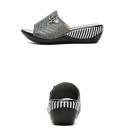 Sandales à Talons Compensés en Cuir group pour Femme, Pantoufles d'Été à la Mode, Chaussures Anti-Alde