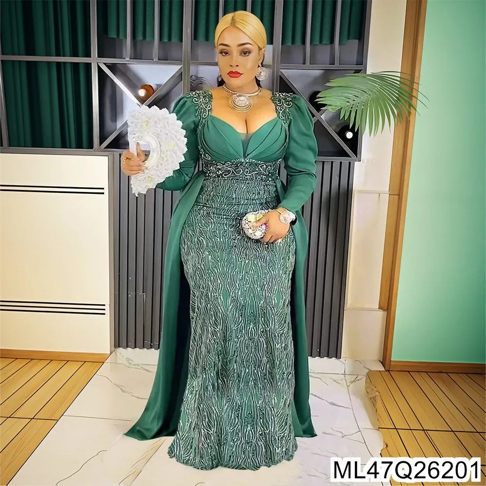 Robe de soirée à paillettes pour femmes, grande taille, col en v, dos nu, S10272