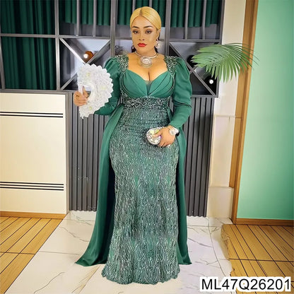 Robe de soirée à paillettes pour femmes, grande taille, col en v, dos nu, S10272