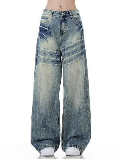 Jean Baggy craquelé pour homme, pantalon Y2k Harajuku, Vintage, délavé, droit, en Denim, Punk Goth, nouvelle collection 2025