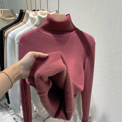 Pull épais à col haut pour femme, haut d'hiver chaud et doux, couleur unie, vêtements intérieurs, chemise à bascule, nouvelle collection 2025