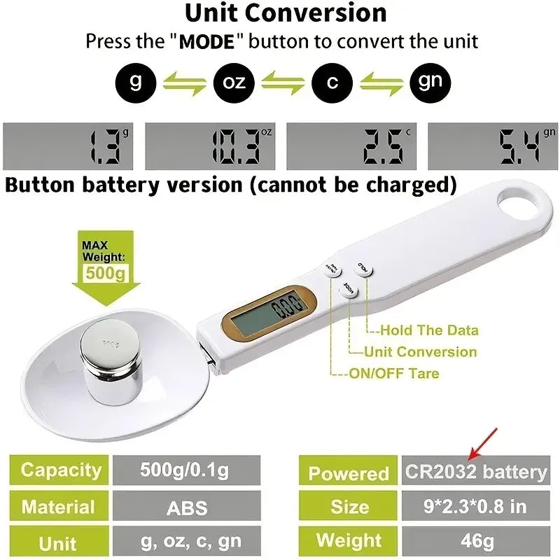 Balance de cuisine numérique électronique LCD, mini cuillère, balance alimentaire, cuisson, farine, lait, café en poudre, mesure du poids, 0.1-500g